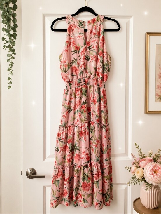 Stella & Julie Dresses & Skirts - Stella & Julie Cottagecore Soft Color Palette Botanical Print Maxi Dress Size 6